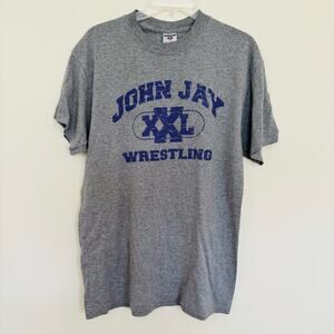 Jerzees Heavyweight Mens Wrestling Cotton Gray Purple Tee Shirt Size Large